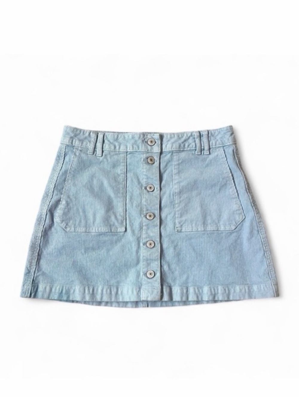 American Eagle Button Front Corduroy Skirt High Rise Light Blue Size 8